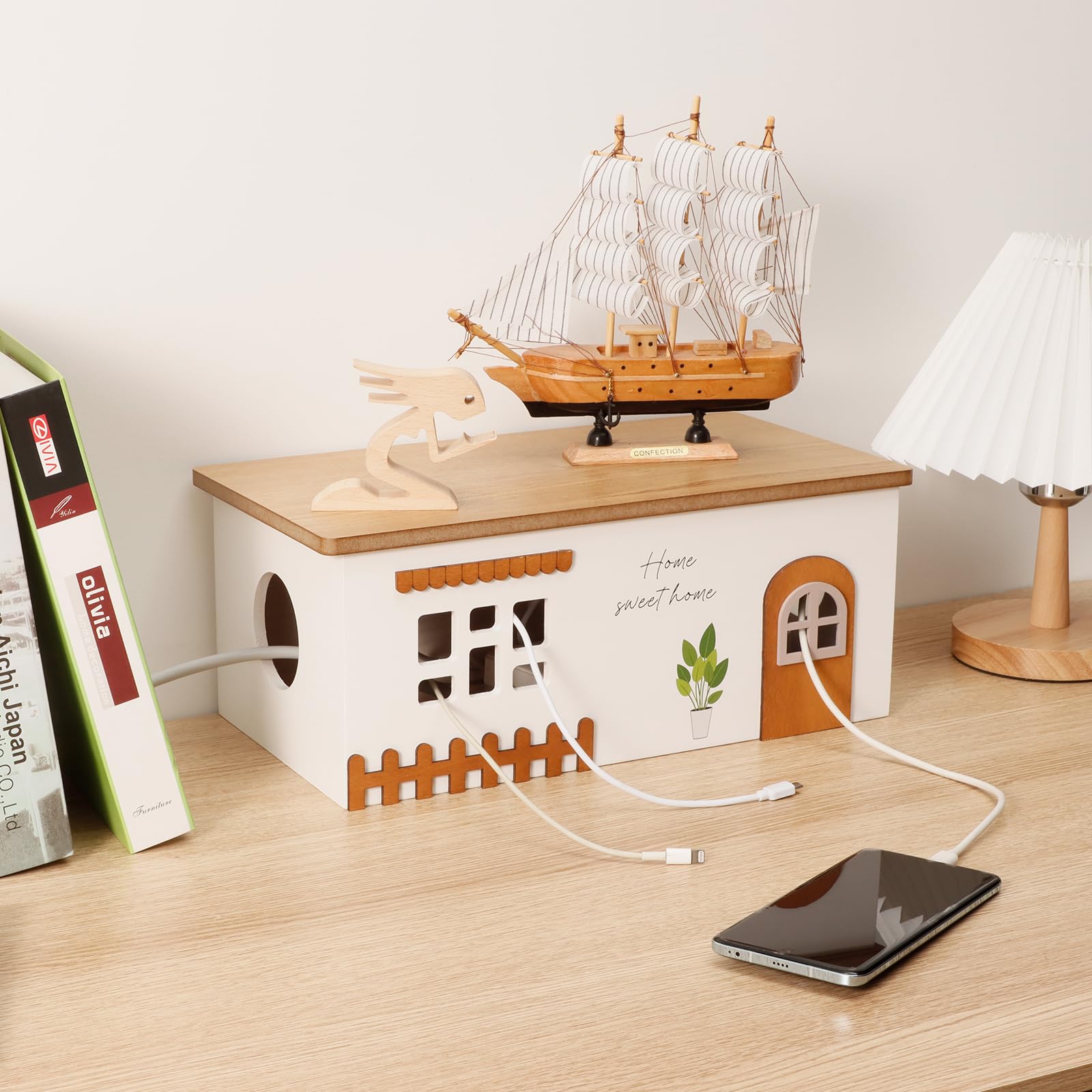 Amazon.com: TUKDAK Cable Management Box, Wood Extension Cord